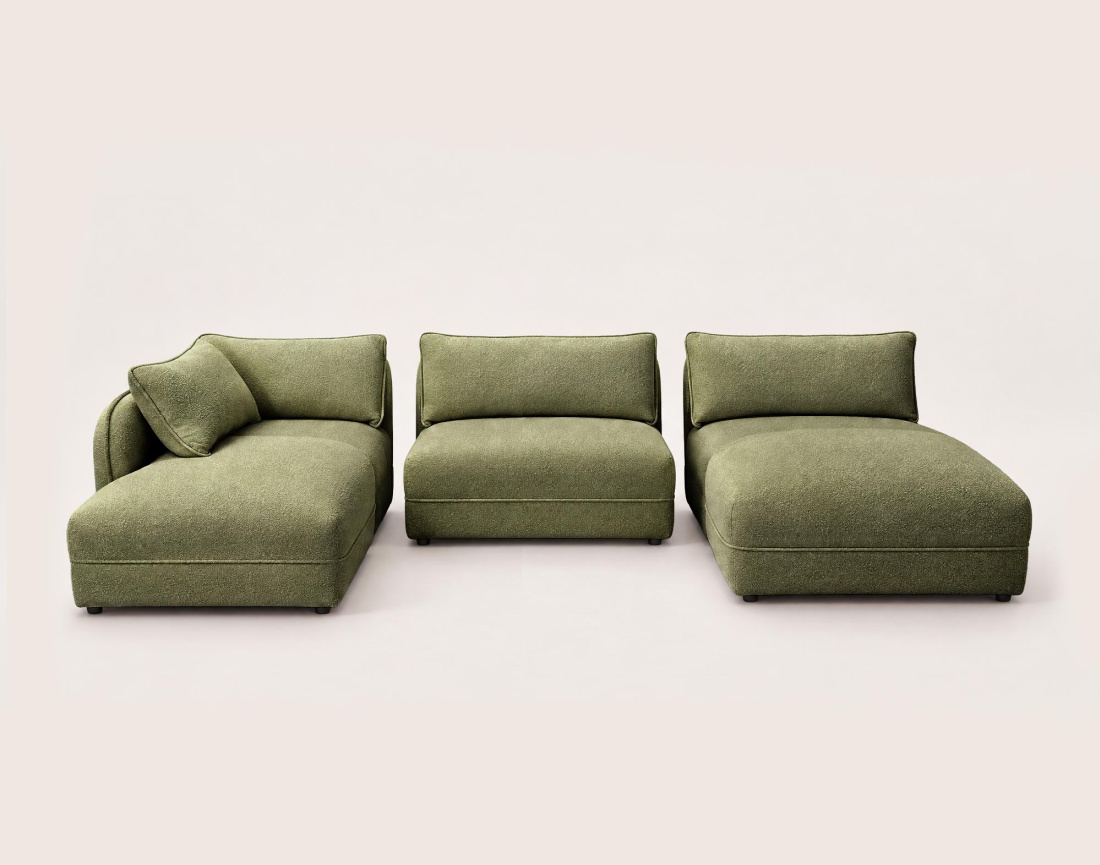 Canapé LUCIEN panoramique d'angle gauche 7 places en tissu bouclette | Best Mobilier
