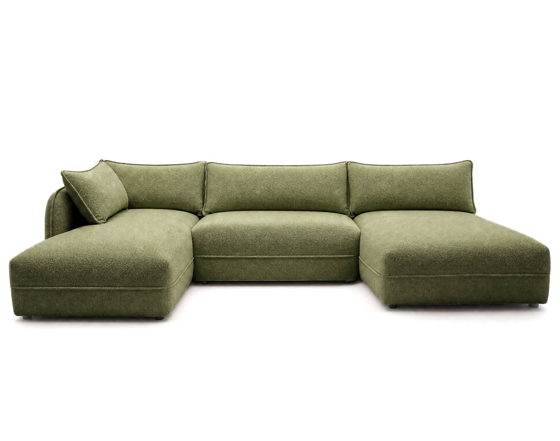 Canapé LUCIEN panoramique d'angle gauche 7 places en tissu bouclette | Best Mobilier