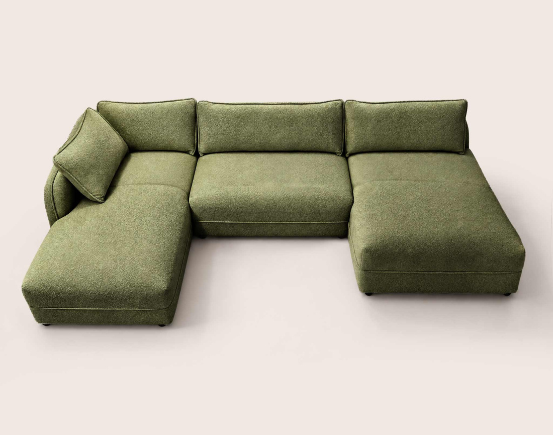 Canapé LUCIEN panoramique d'angle gauche 7 places en tissu bouclette | Best Mobilier