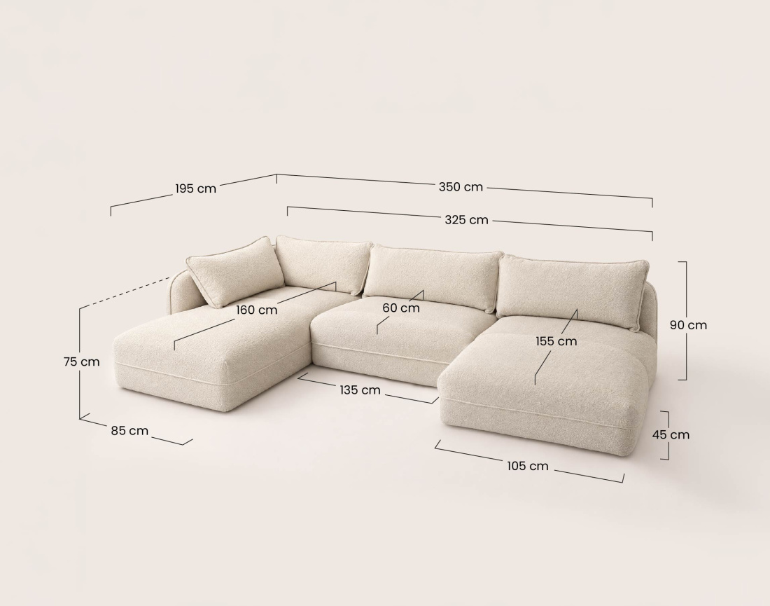 Canapé LUCIEN panoramique d'angle gauche 7 places en tissu bouclette | Best Mobilier