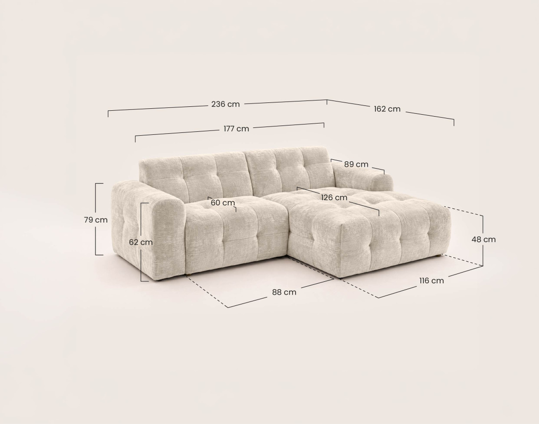 Canapé DIANE d'angle droit 4 places en velours texturé | Best Mobilier