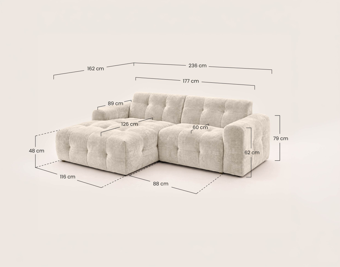 Canapé DIANE d'angle gauche 4 places en velours texturé | Best Mobilier