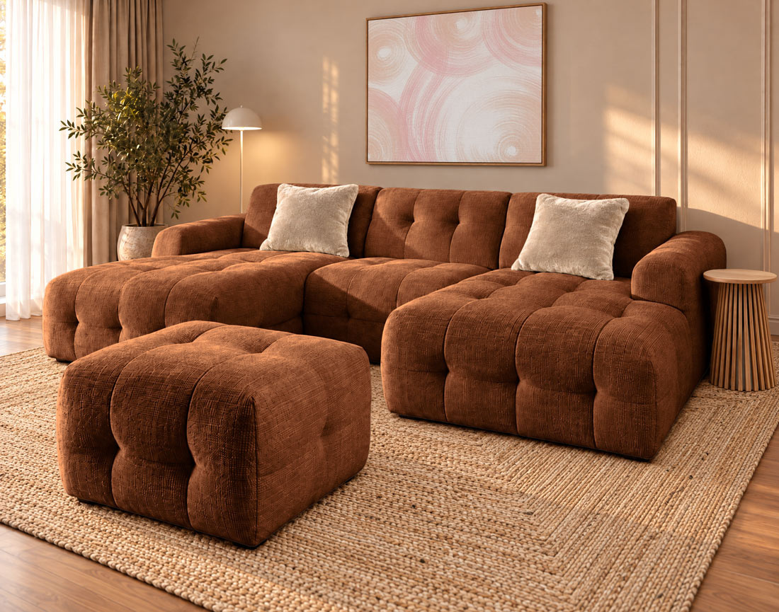 Pouf en velours texturé Diane