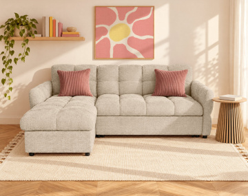 Canapé OCTAVE d'angle réversible 4 places convertible avec coffre en velours texturé | Best Mobilier