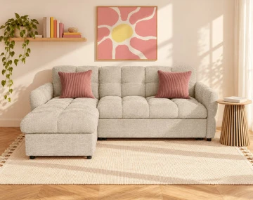 Canapé OCTAVE d'angle réversible 4 places convertible avec coffre en velours texturé | Best Mobilier