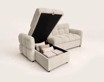 Canapé OCTAVE d'angle réversible 4 places convertible avec coffre en velours texturé | Best Mobilier