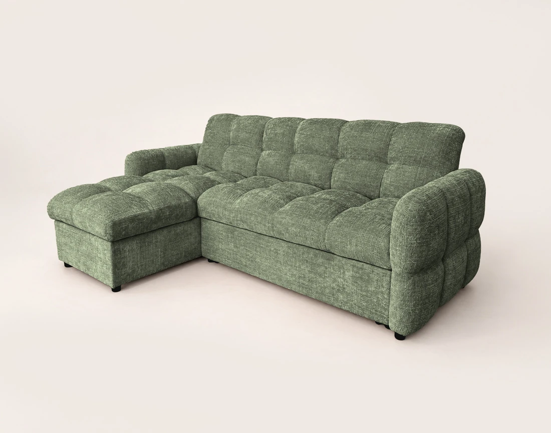 Canapé OCTAVE d'angle réversible 4 places convertible avec coffre en velours texturé | Best Mobilier