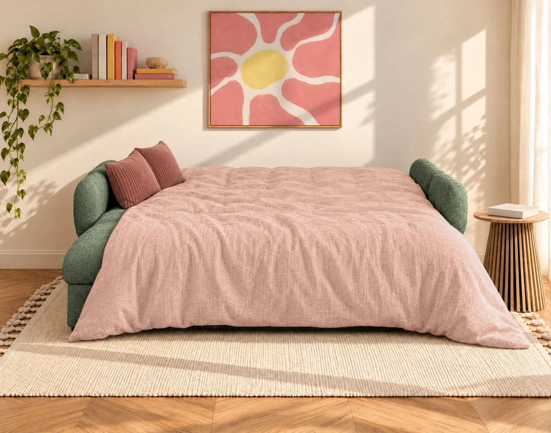Canapé OCTAVE d'angle réversible 4 places convertible avec coffre en velours texturé | Best Mobilier