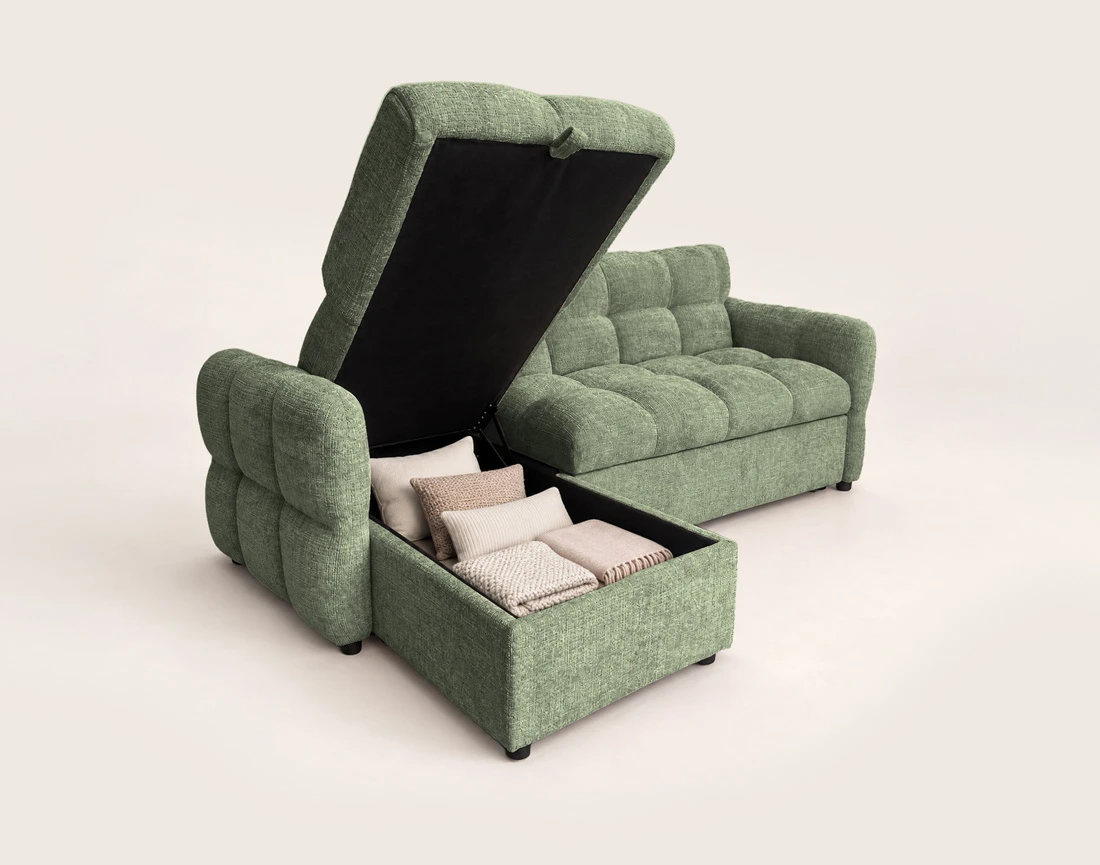 Canapé OCTAVE d'angle réversible 4 places convertible avec coffre en velours texturé | Best Mobilier