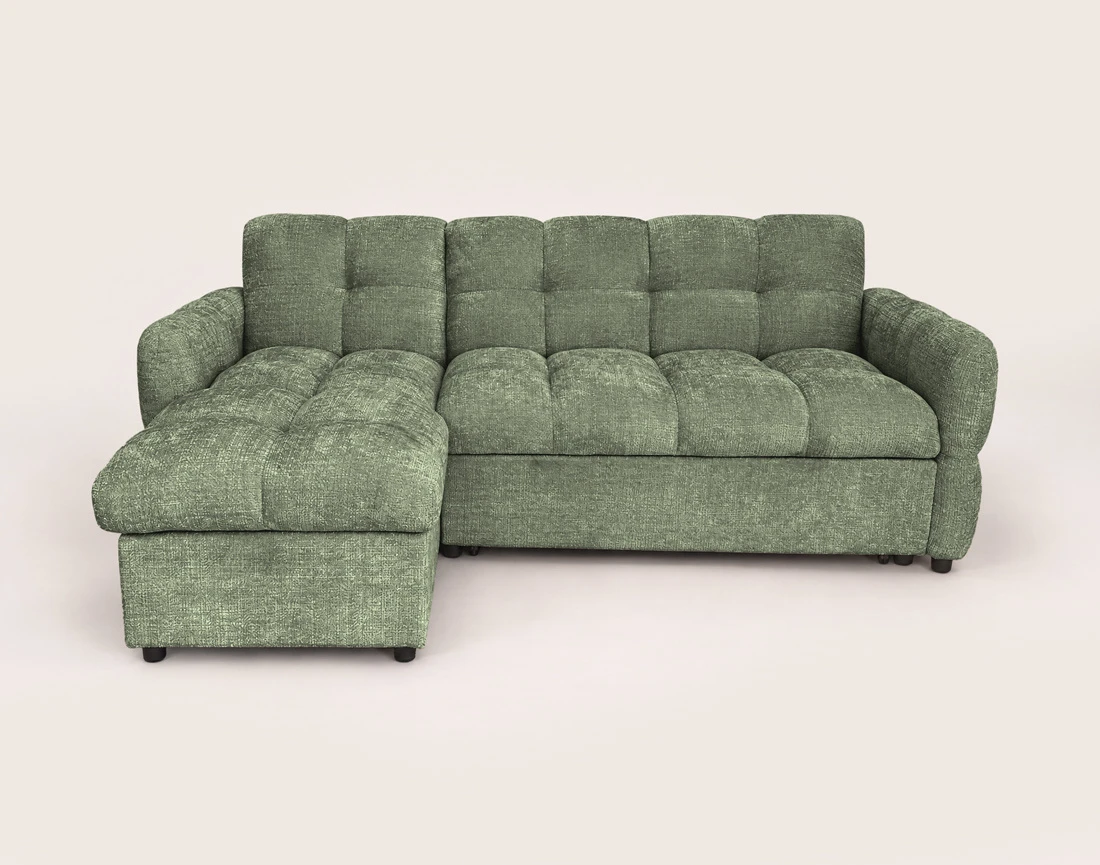 Canapé OCTAVE d'angle réversible 4 places convertible avec coffre en velours texturé | Best Mobilier