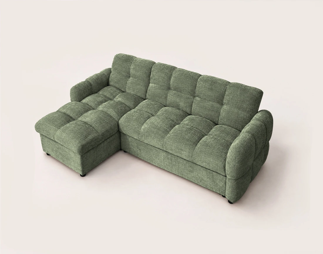 Canapé OCTAVE d'angle réversible 4 places convertible avec coffre en velours texturé | Best Mobilier