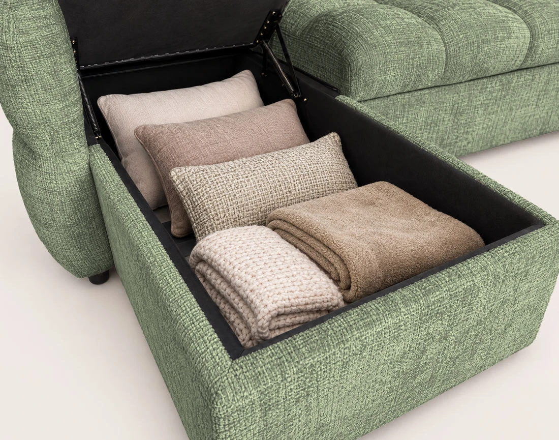 Canapé OCTAVE d'angle réversible 4 places convertible avec coffre en velours texturé | Best Mobilier