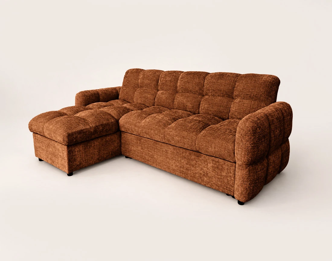Canapé OCTAVE d'angle réversible 4 places convertible avec coffre en velours texturé | Best Mobilier