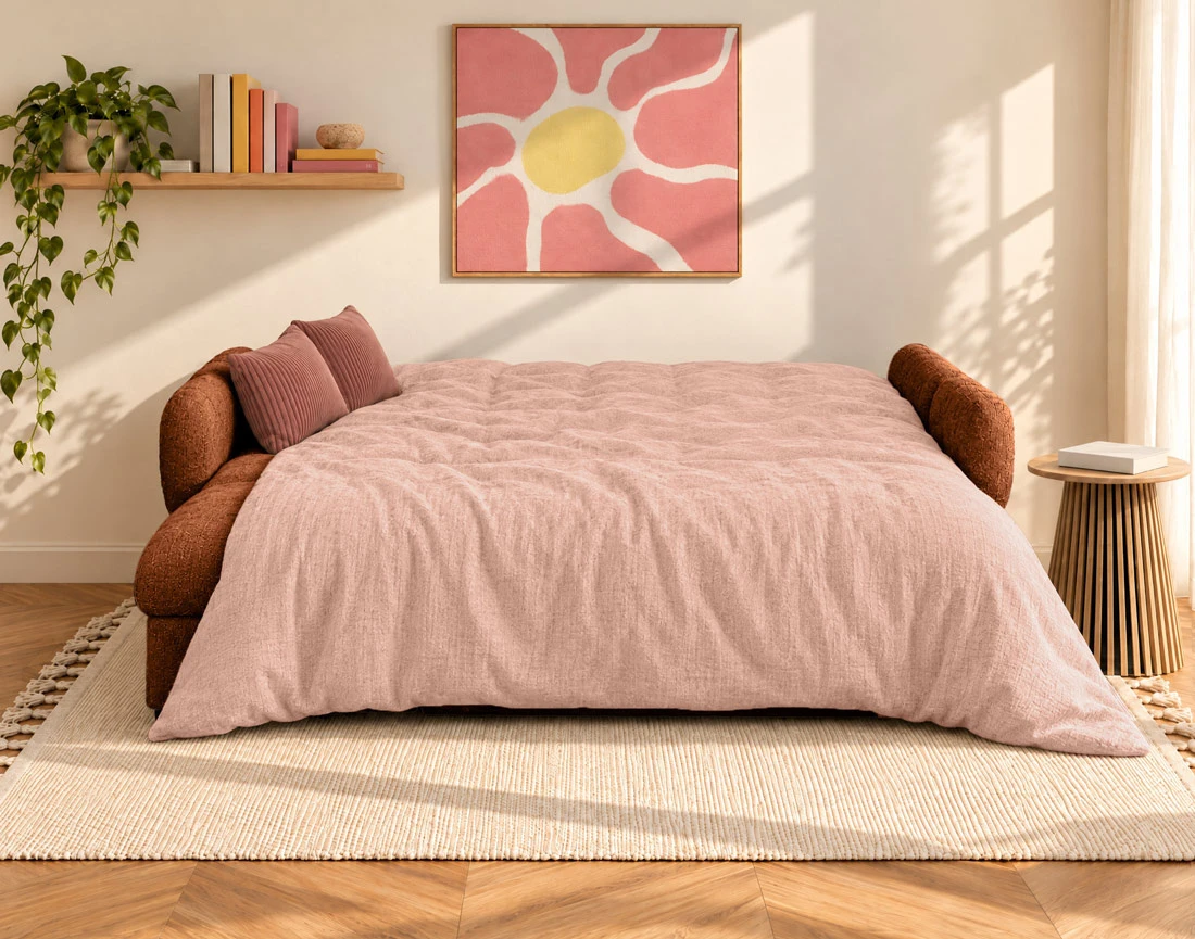 Canapé OCTAVE d'angle réversible 4 places convertible avec coffre en velours texturé | Best Mobilier