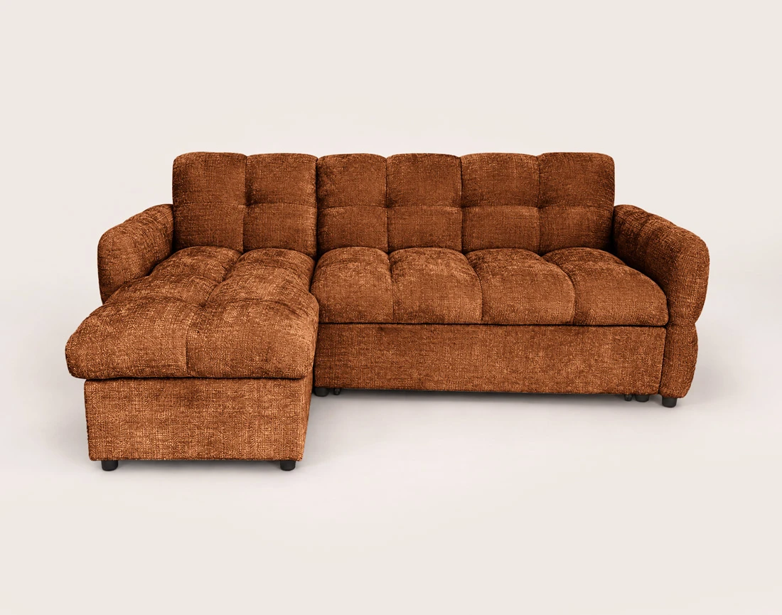 Canapé OCTAVE d'angle réversible 4 places convertible avec coffre en velours texturé | Best Mobilier