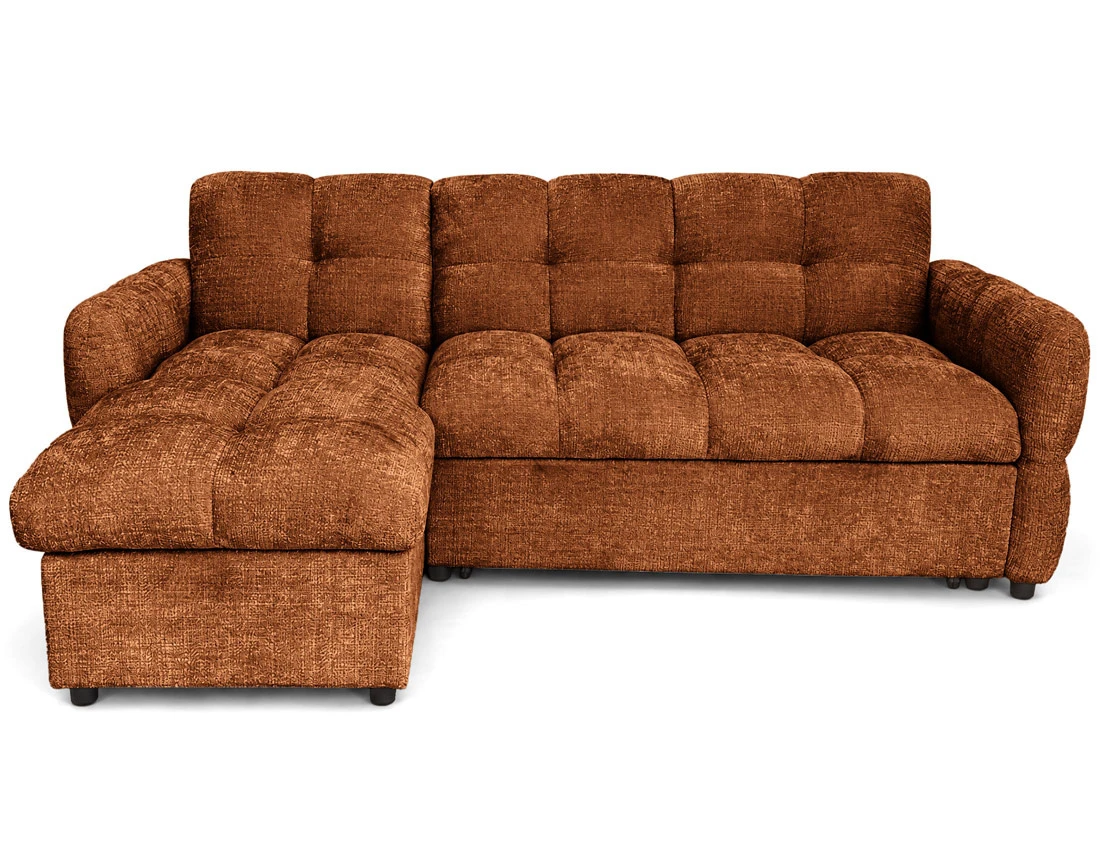 Canapé OCTAVE d'angle réversible 4 places convertible avec coffre en velours texturé | Best Mobilier