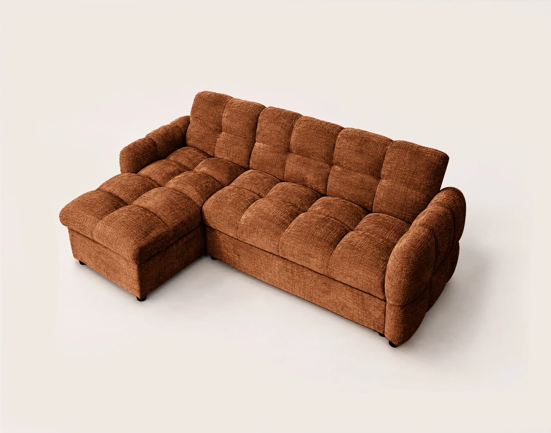 Canapé OCTAVE d'angle réversible 4 places convertible avec coffre en velours texturé | Best Mobilier