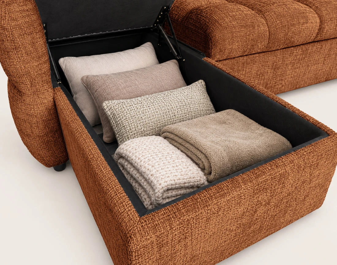 Canapé OCTAVE d'angle réversible 4 places convertible avec coffre en velours texturé | Best Mobilier