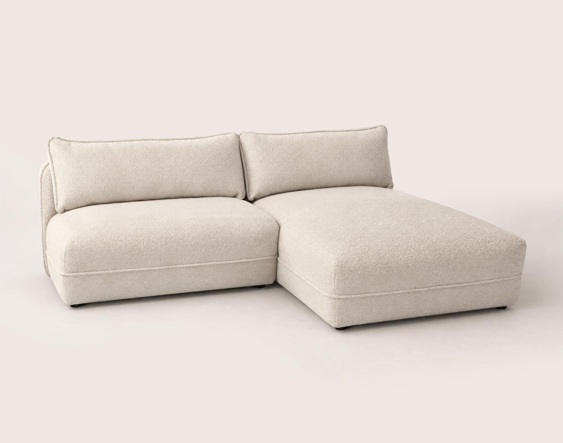 Canapé LUCIEN d'angle droit 4 places ouvert en tissu bouclette | Best Mobilier