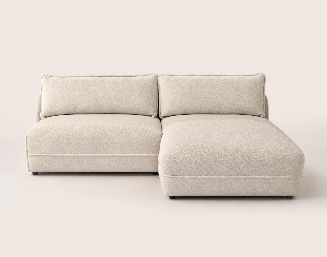 Canapé LUCIEN d'angle droit 4 places ouvert en tissu bouclette | Best Mobilier