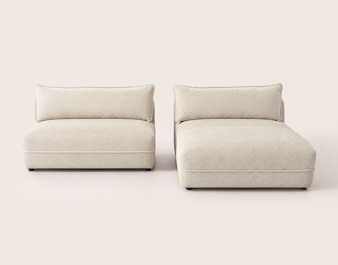Canapé LUCIEN d'angle droit 4 places ouvert en tissu bouclette | Best Mobilier