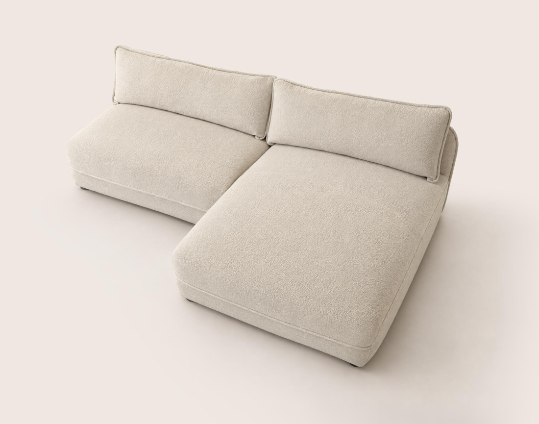 Canapé LUCIEN d'angle droit 4 places ouvert en tissu bouclette | Best Mobilier
