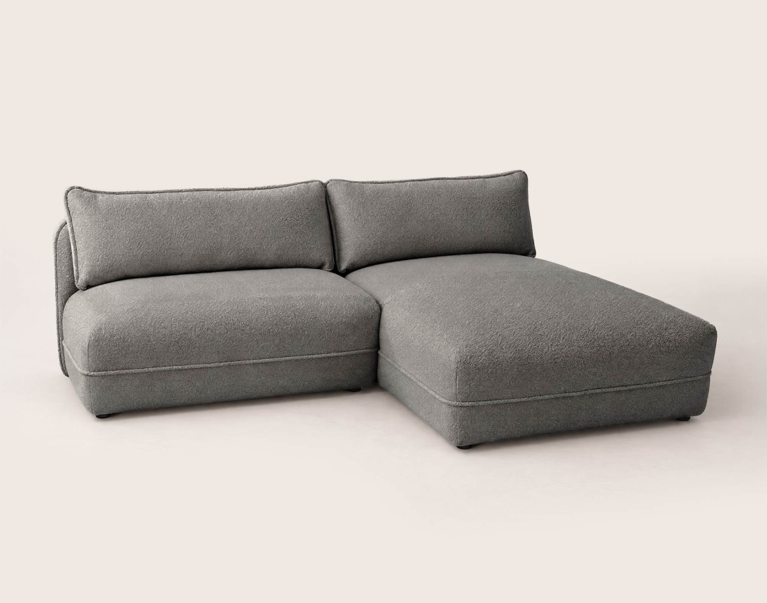 Canapé LUCIEN d'angle droit 4 places ouvert en tissu bouclette | Best Mobilier