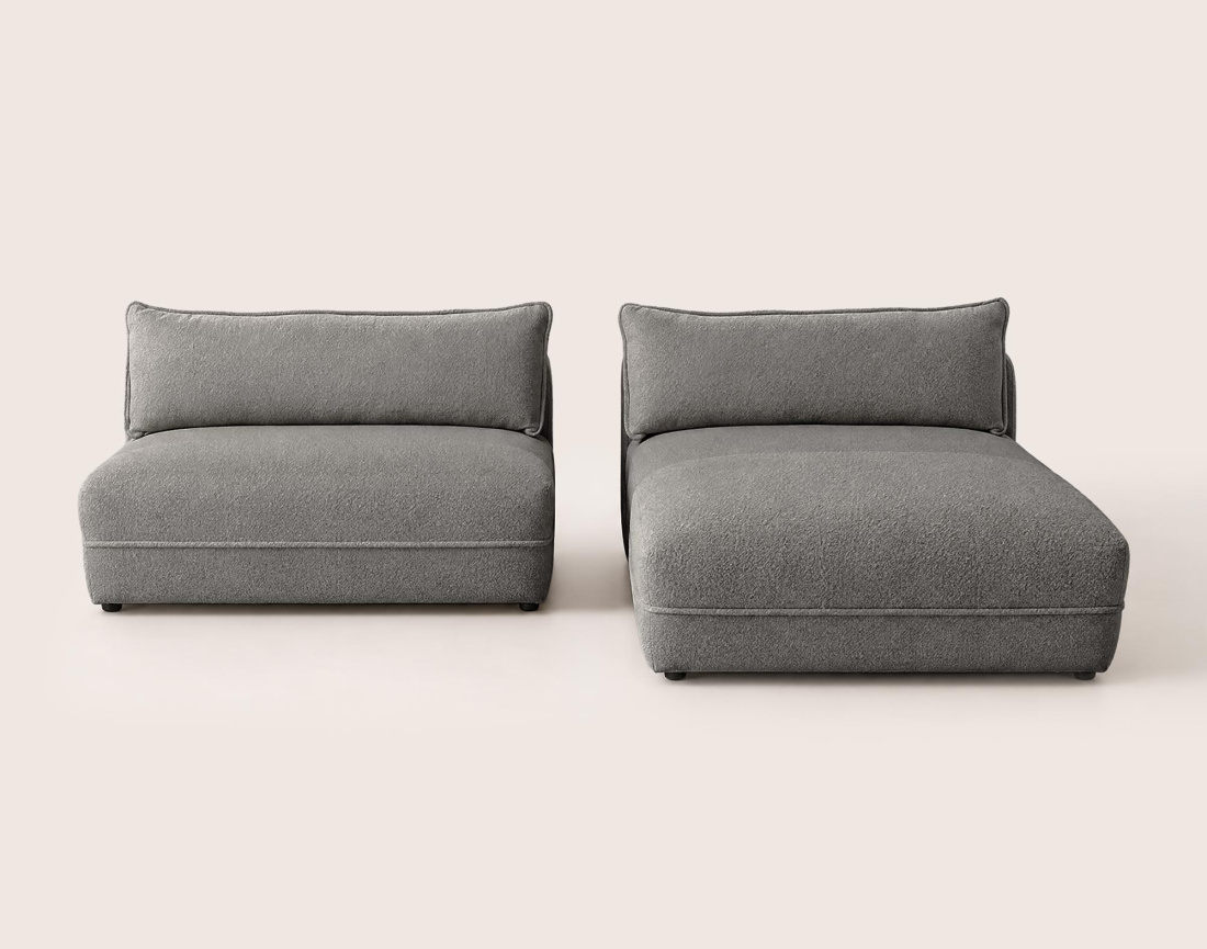 Canapé LUCIEN d'angle droit 4 places ouvert en tissu bouclette | Best Mobilier