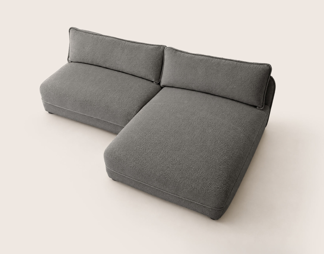 Canapé LUCIEN d'angle droit 4 places ouvert en tissu bouclette | Best Mobilier