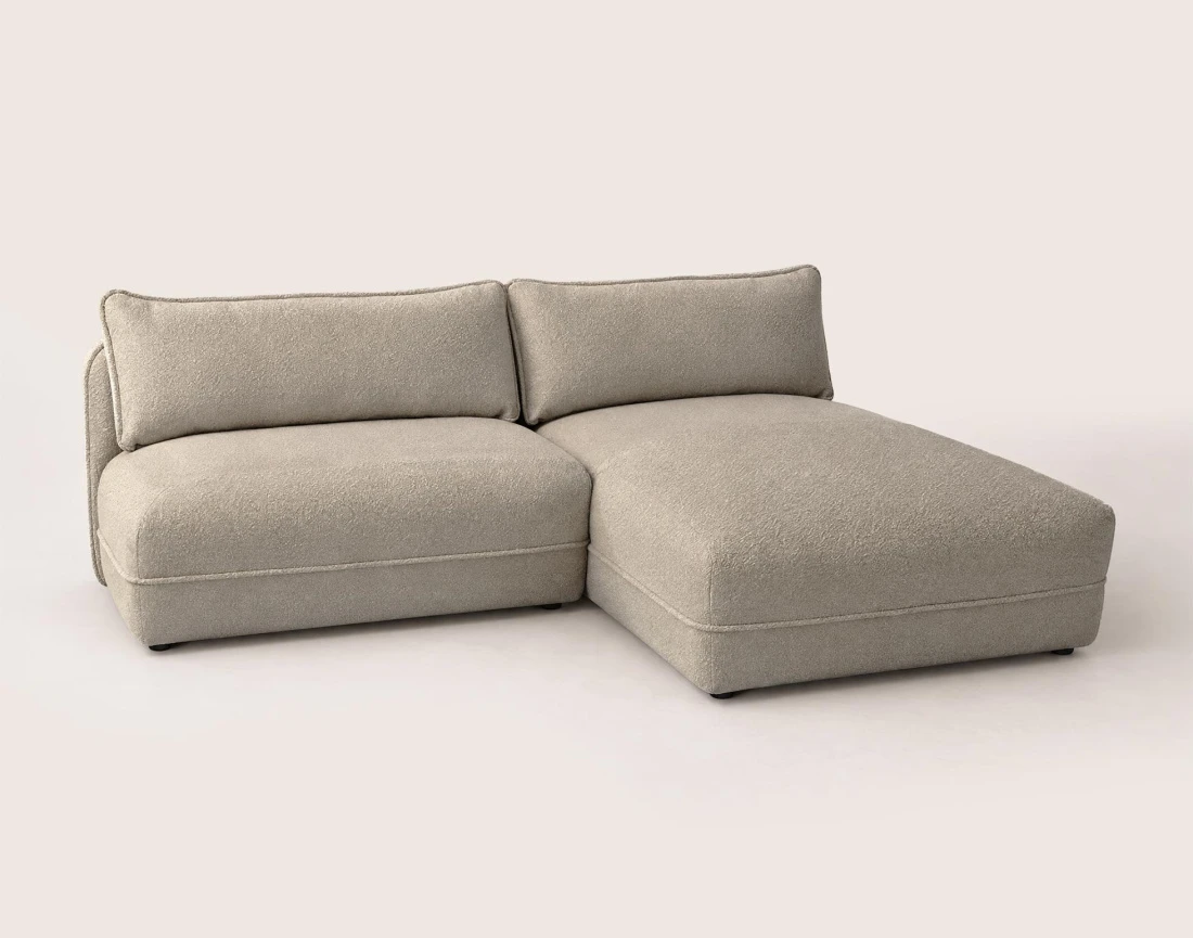 Canapé LUCIEN d'angle droit 4 places ouvert en tissu bouclette | Best Mobilier
