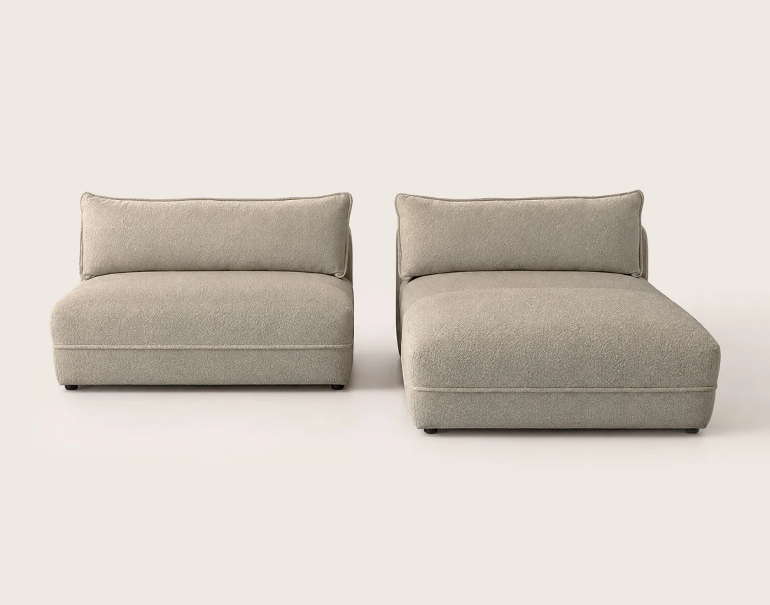 Canapé LUCIEN d'angle droit 4 places ouvert en tissu bouclette | Best Mobilier