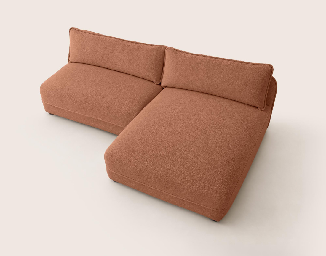 Canapé LUCIEN d'angle droit 4 places ouvert en tissu bouclette | Best Mobilier
