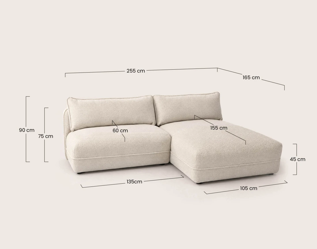 Canapé LUCIEN d'angle droit 4 places ouvert en tissu bouclette | Best Mobilier