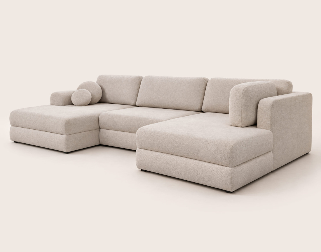 Canapé APRIL panoramique en U 7 places convertible avec coffre en tissu | Best Mobilier