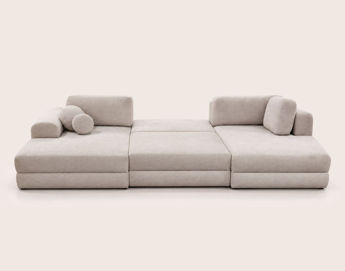 Canapé APRIL panoramique en U 7 places convertible avec coffre en tissu | Best Mobilier