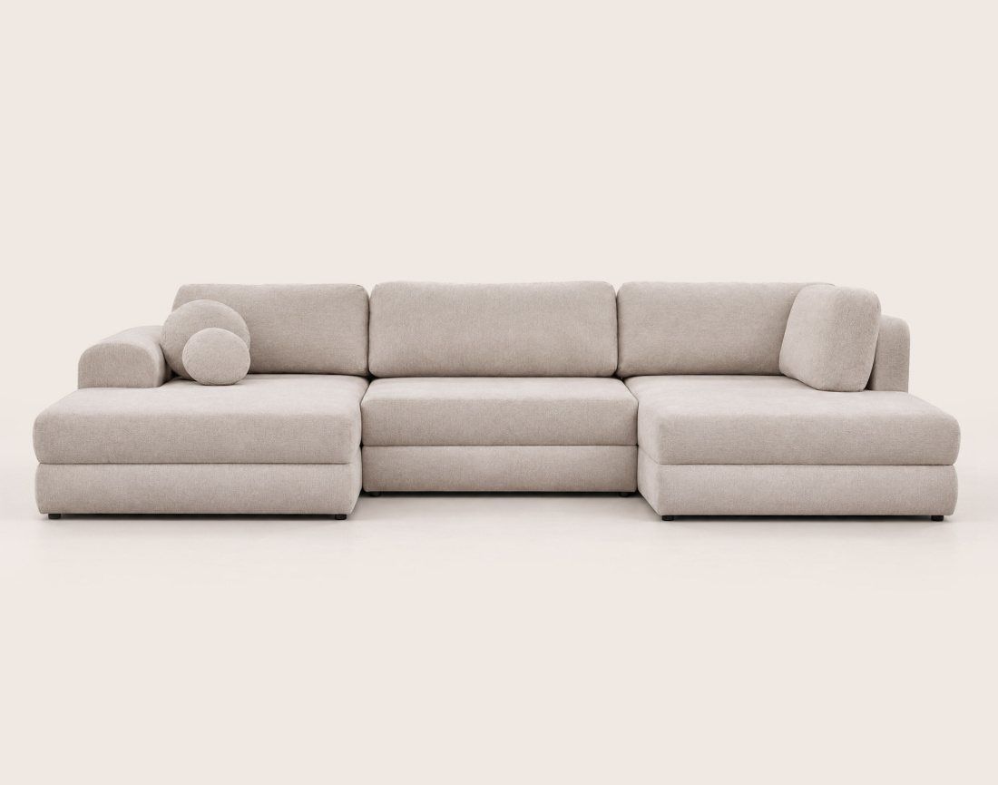 Canapé APRIL panoramique en U 7 places convertible avec coffre en tissu | Best Mobilier