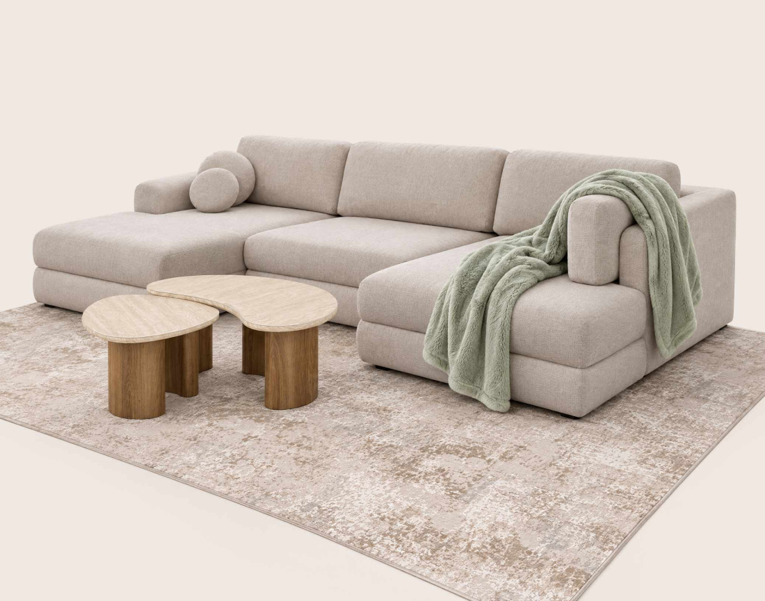Canapé APRIL panoramique en U 7 places convertible avec coffre en tissu | Best Mobilier