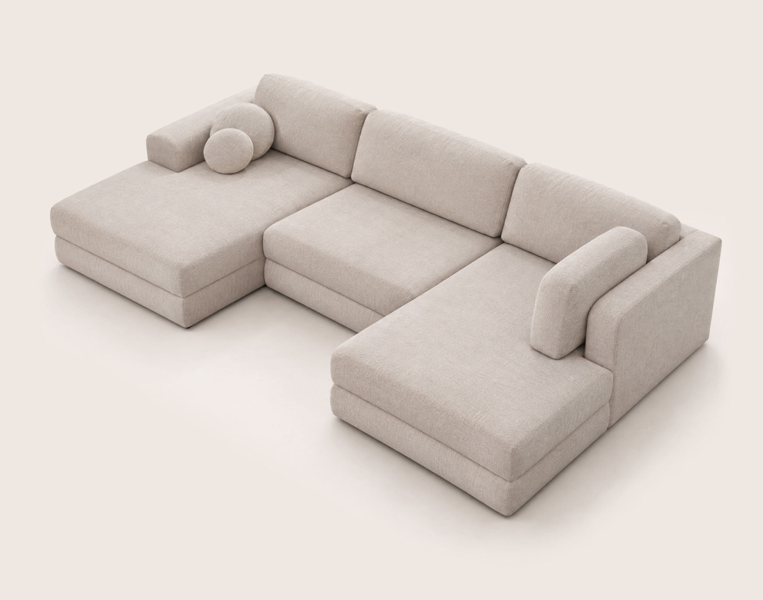 Canapé APRIL panoramique en U 7 places convertible avec coffre en tissu | Best Mobilier