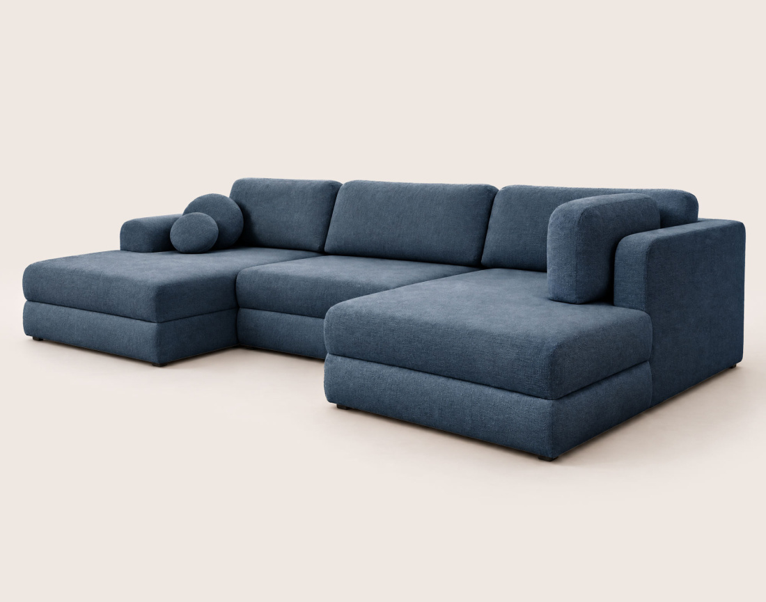 Canapé APRIL panoramique en U 7 places convertible avec coffre en tissu | Best Mobilier