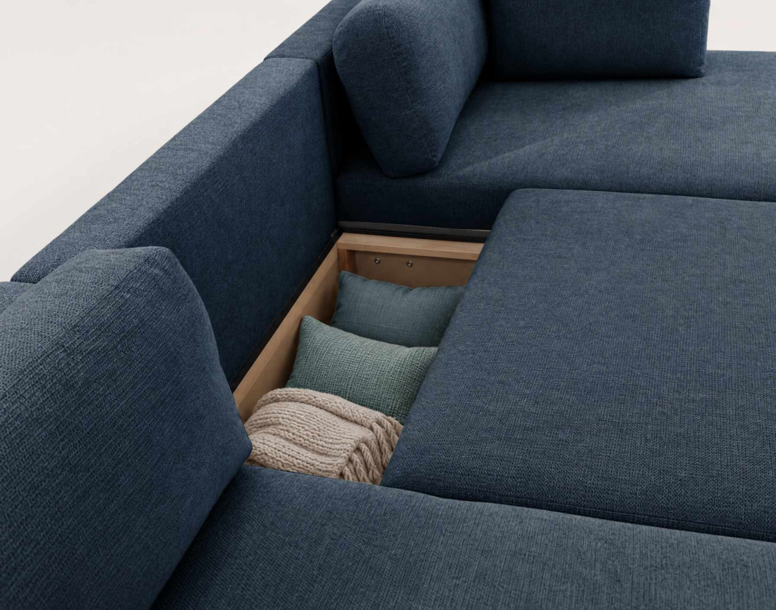 Canapé APRIL panoramique en U 7 places convertible avec coffre en tissu | Best Mobilier