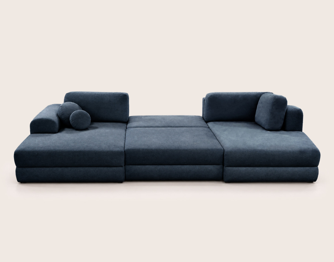 Canapé APRIL panoramique en U 7 places convertible avec coffre en tissu | Best Mobilier