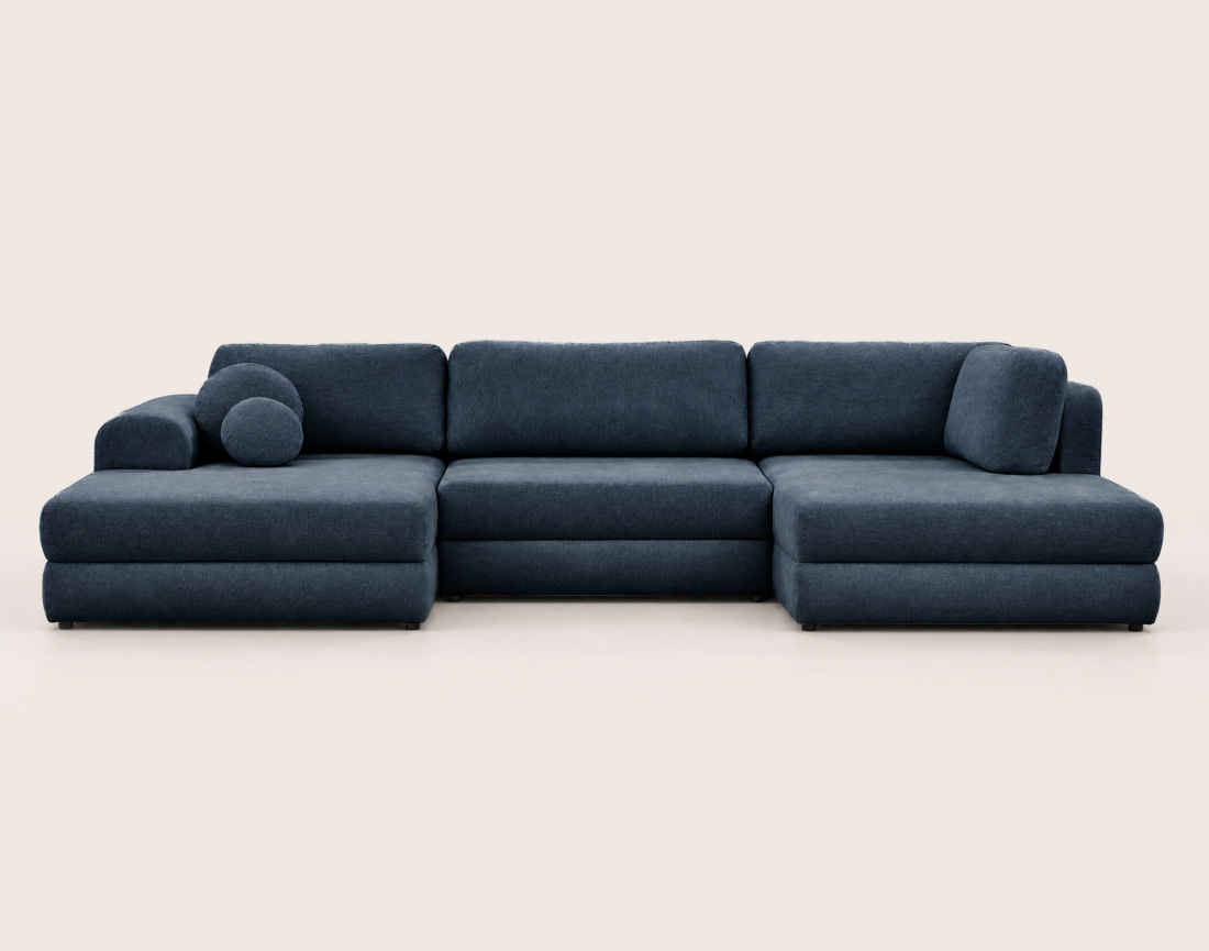 Canapé APRIL panoramique en U 7 places convertible avec coffre en tissu | Best Mobilier