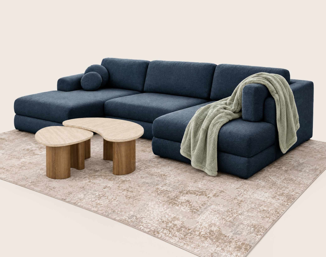 Canapé APRIL panoramique en U 7 places convertible avec coffre en tissu | Best Mobilier