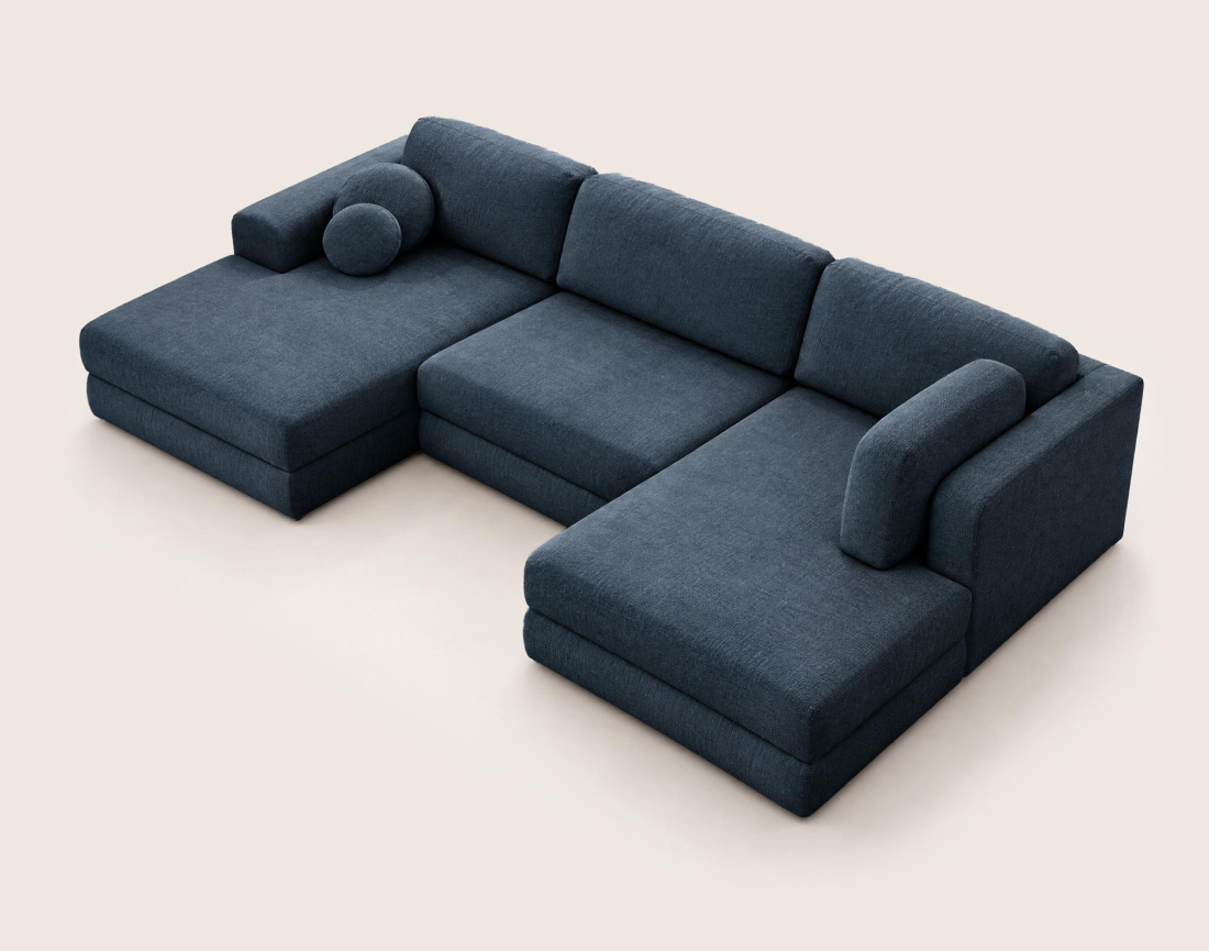 Canapé APRIL panoramique en U 7 places convertible avec coffre en tissu | Best Mobilier