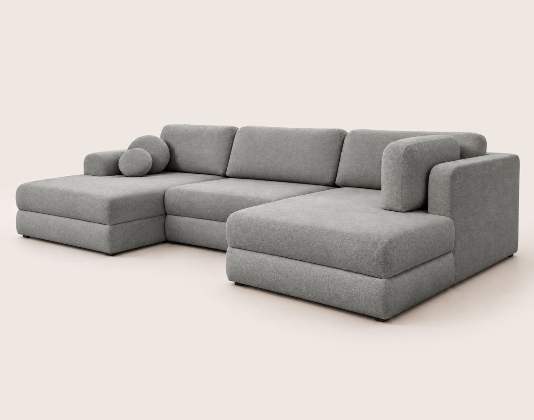 Canapé APRIL panoramique en U 7 places convertible avec coffre en tissu | Best Mobilier