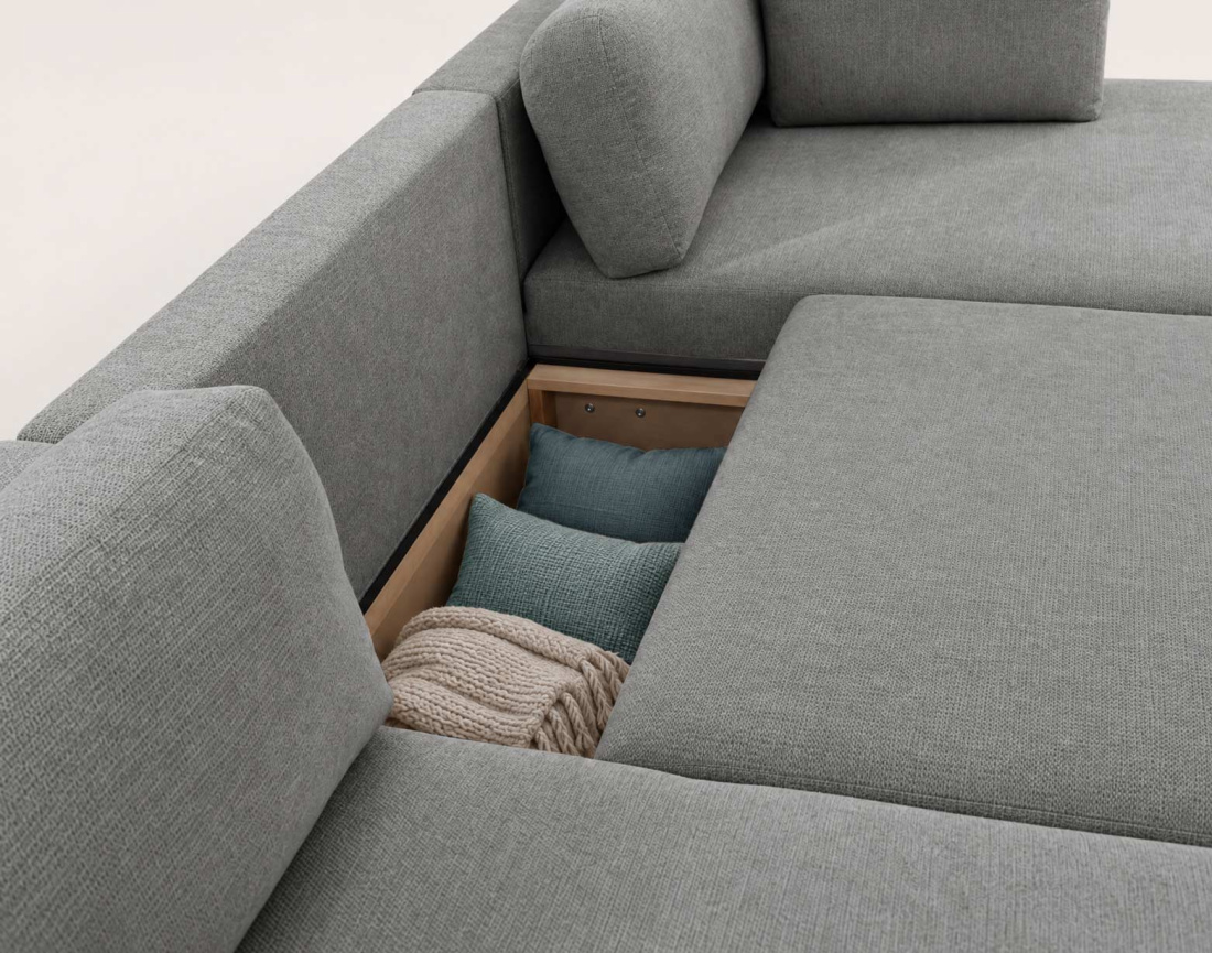 Canapé APRIL panoramique en U 7 places convertible avec coffre en tissu | Best Mobilier
