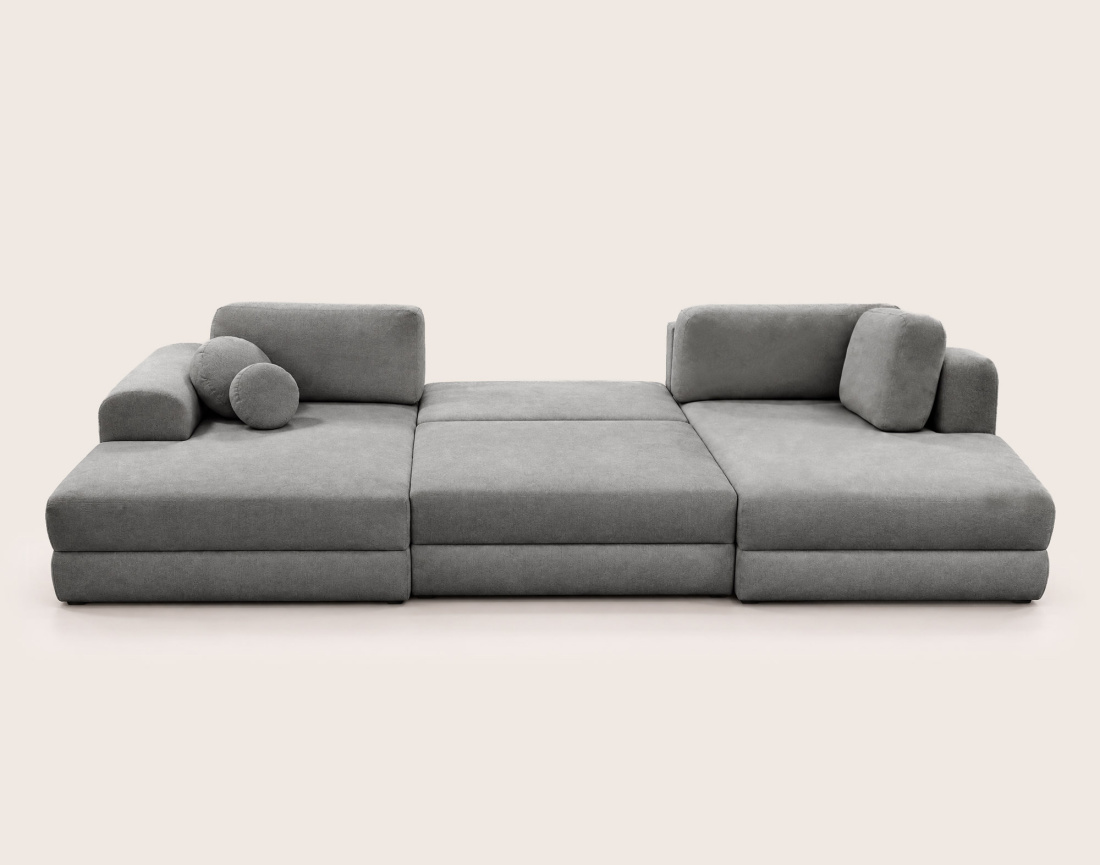 Canapé APRIL panoramique en U 7 places convertible avec coffre en tissu | Best Mobilier