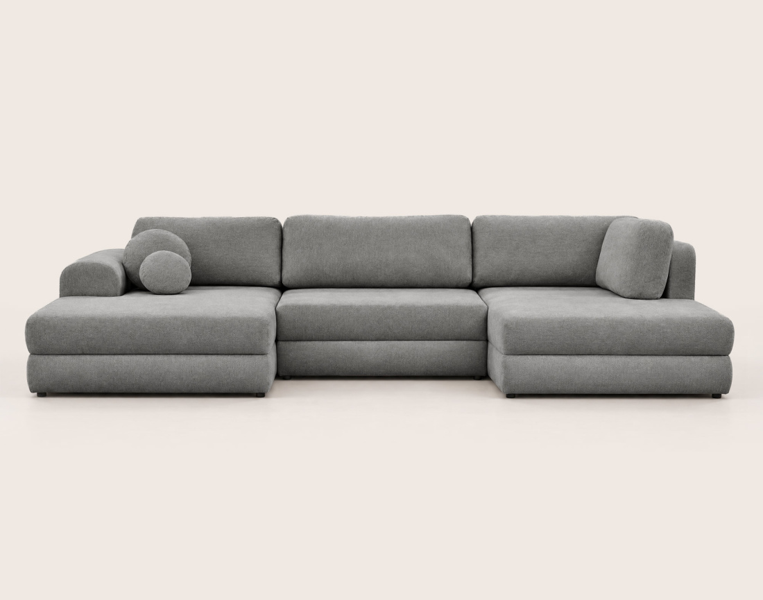 Canapé APRIL panoramique en U 7 places convertible avec coffre en tissu | Best Mobilier