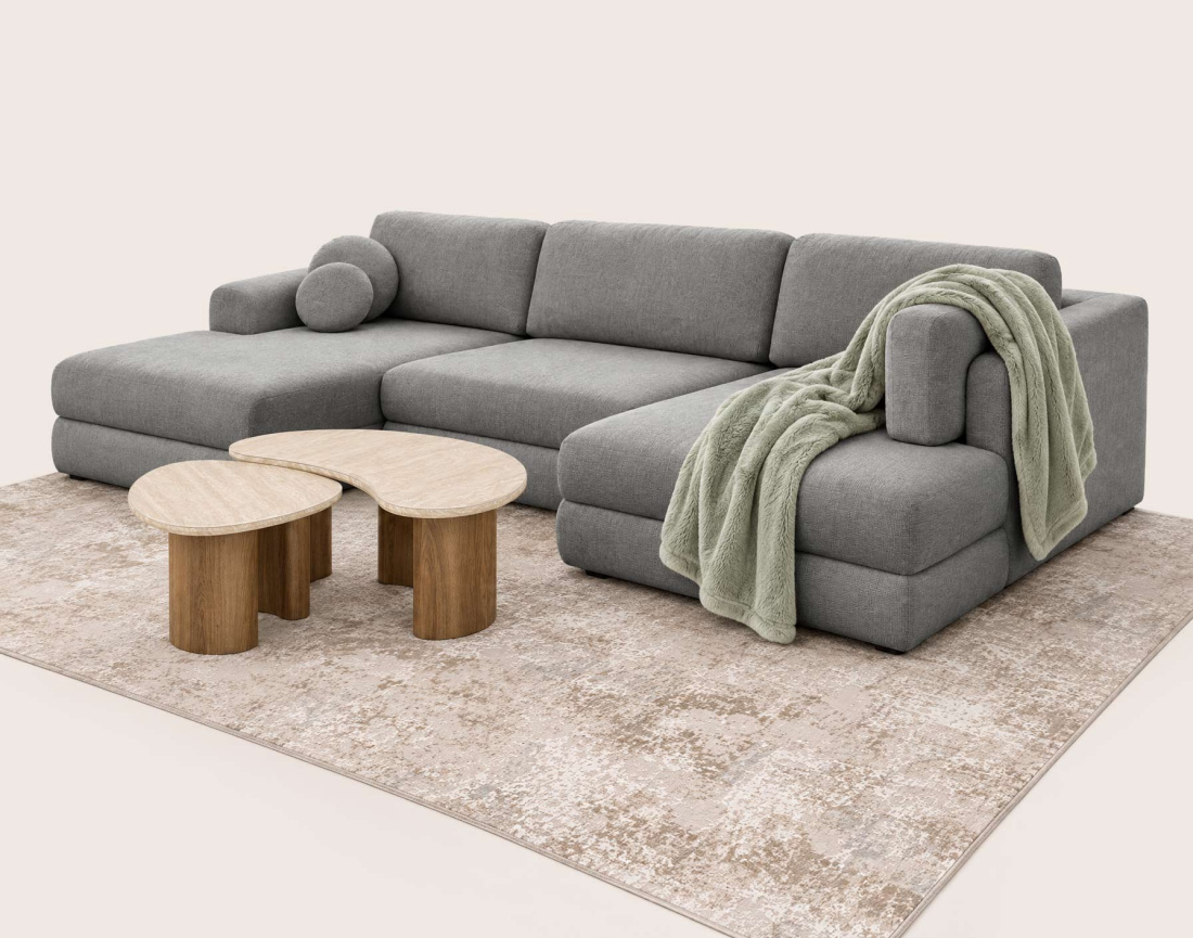 Canapé APRIL panoramique en U 7 places convertible avec coffre en tissu | Best Mobilier