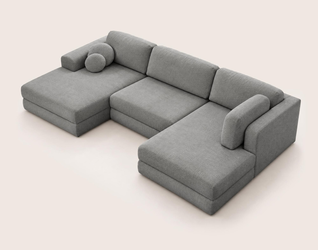 Canapé APRIL panoramique en U 7 places convertible avec coffre en tissu | Best Mobilier